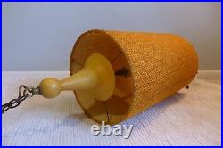 Mid Century Swag Lamp with Drum Shade Hanging Light Boho Burlap Textured Pendant