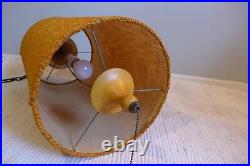 Mid Century Swag Lamp with Drum Shade Hanging Light Boho Burlap Textured Pendant