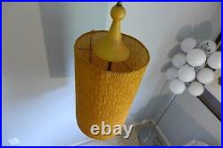 Mid Century Swag Lamp with Drum Shade Hanging Light Boho Burlap Textured Pendant