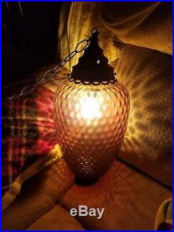Mid Century VINTAGE 19 Amber GLASS RETRO SWAG HANGING LAMP EUC WORKS RARE