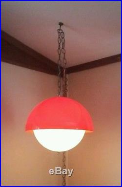 Mid Century mODERN oRANGE Swag Lamp Retro Vintage Hanging Light w chain