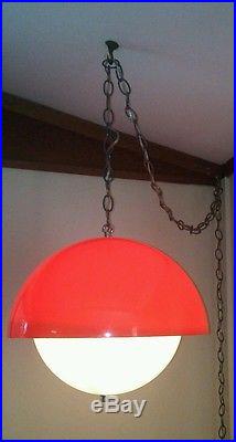 Mid Century mODERN oRANGE Swag Lamp Retro Vintage Hanging Light w chain