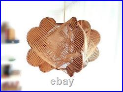 Mid-century modern wood wooden hanging lamp light chandelier 60s France vintage