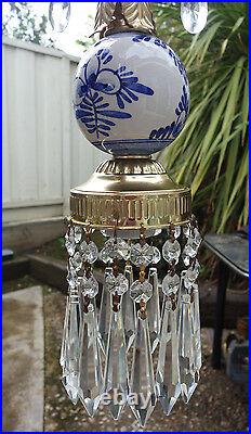Mini SWAG Plugin Vintage lantern porcelain DELFT BLUE tole Brass hanging lamp