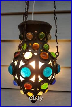 Moroccan Brass Metal Hanging Shahrazad Pendant Lantern Candle Persia 1800s 19th