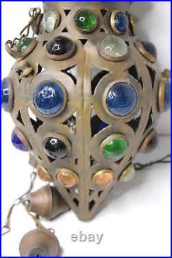 Moroccan Brass Metal Hanging Shahrazad Pendant Lantern Candle Persia 1800s 19th