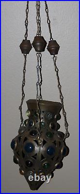 Moroccan Brass Metal Hanging Shahrazad Pendant Lantern Candle Persia 1800s 19th
