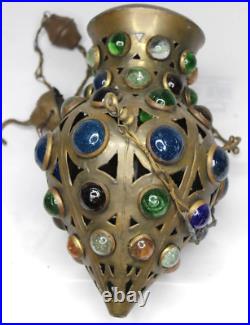 Moroccan Brass Metal Hanging Shahrazad Pendant Lantern Candle Persia 1800s 19th