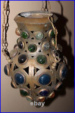 Moroccan Brass Metal Hanging Shahrazad Pendant Lantern Candle Persia 1800s 19th