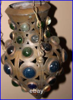 Moroccan Brass Metal Hanging Shahrazad Pendant Lantern Candle Persia 1800s 19th