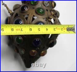 Moroccan Brass Metal Hanging Shahrazad Pendant Lantern Candle Persia 1800s 19th