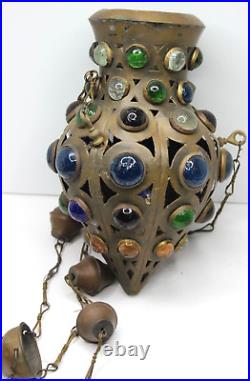 Moroccan Brass Metal Hanging Shahrazad Pendant Lantern Candle Persia 1800s 19th