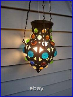 Moroccan Brass Metal Hanging Shahrazad Pendant Lantern Candle Persia 1800s 19th