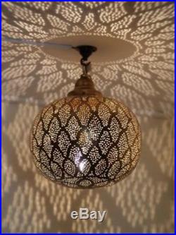 Moroccan Ceiling Brass Chandelier Hanging Lamp Pendant Light Vintage Antique Vtg