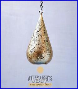 Moroccan Ceiling Brass Chandelier Hanging Lamp Pendant Light Vintage Antique Vtg