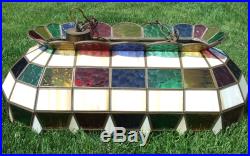Multi-Color Stained Glass Hanging POOL TABLE LIGHT, Vintage Bar Lamp Rainbow