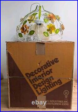 NEW In Box Vtg 1960's-70's Retro Metal Flower Power Groovy Hanging Swag Light