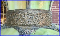 NICE Vintage MCM LARGE 17x12 Green Slag Glass 8 Panel Tulip Swag Lamp 15' Cord