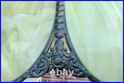 NICE Vintage MCM LARGE 17x12 Green Slag Glass 8 Panel Tulip Swag Lamp 15' Cord