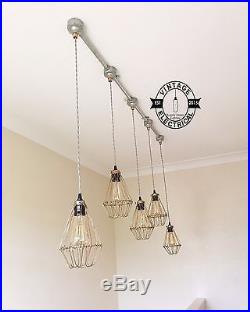 New Industrial 5 X Cage Hanging Lights Ceiling Vintage Lamps Cafe Barn Pub