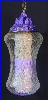 New Orleans Swag Lamp Hanging Clear With Black Light Honeycomb Purple & Gold