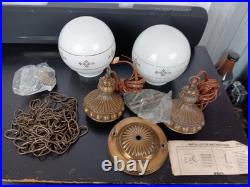 New Vintage 2 Globe Swag Light Lamp Ceiling Wall Fixture Antique Brass 60s 70s