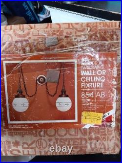 New Vintage 2 Globe Swag Light Lamp Ceiling Wall Fixture Antique Brass 60s 70s