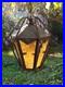 Old Gothic Spanish Style Wrought Iron Stained Glass Hanging Porch Light Lamp