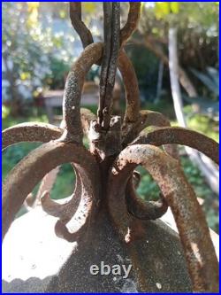 Old Gothic Spanish Style Wrought Iron Stained Glass Hanging Porch Light Lamp