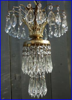 Old Vintage Hollywood Regency waterfall Tole brass SWAG lamp crystal chandelier