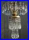 Old Vintage Hollywood Regency waterfall Tole brass SWAG lamp crystal chandelier