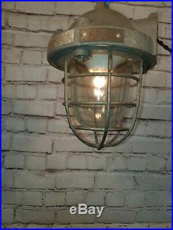 Old Vintage Industrial Metal Caged Ceiling Hanging Factory Explosion Light Lamp