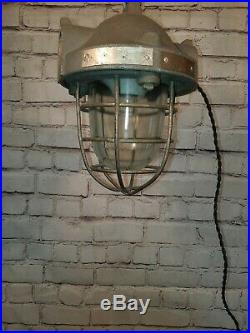 Old Vintage Industrial Metal Caged Ceiling Hanging Factory Explosion Light Lamp