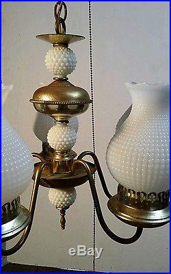 Old Vtg Clothwire Hobnail Milk Glass Globe 5 Fixture Hanging Cieling Lamp Light