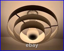 Original Kurt Versen Art Deco Saturn Ring Pendant Light Fixture Vtg Atomic Mcm
