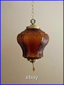 Ornate AMBER Glass Hanging Vintage Antique Light Swag Lamp Retro Diffuser