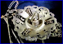 Ornate Antique Iron Kerosene Oil Hanging Lamp Frame 3 Beautiful Arms with Pulleys