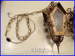 PAIR (2) Vtg MCM gothic Hollywood Regency hanging swags light fixtures pendants