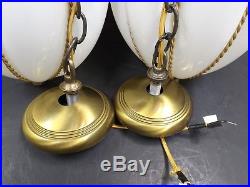 PAIR BIG Vintage Murano Italy Mid Century Caged Hanging Swag Pendant Lamp Light