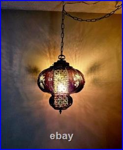PURPLE Plum MCM Glass Hanging Light Swag Melon Lamp Retro Diffuser Rewired