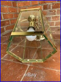 Pair 2 Vintage Georgian Gold Brass Ceiling Lantern Lights Glass Hanging Lamps