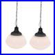 Pair (2) X-Large Vintage Milk Glass Hanging Pendant Light School Library Church