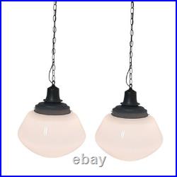 Pair (2) X-Large Vintage Milk Glass Hanging Pendant Light School Library Church