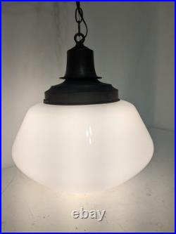Pair (2) X-Large Vintage Milk Glass Hanging Pendant Light School Library Church
