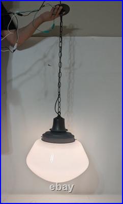 Pair (2) X-Large Vintage Milk Glass Hanging Pendant Light School Library Church
