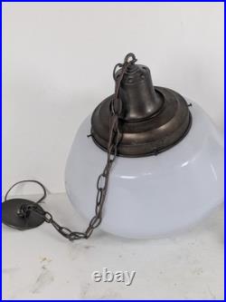 Pair (2) X-Large Vintage Milk Glass Hanging Pendant Light School Library Church
