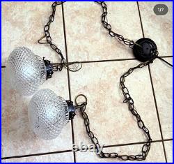 Pair Clear Glass 2-Light Hanging Swag Lamps with Black Chain & Cord, Indoor