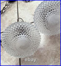 Pair Clear Glass 2-Light Hanging Swag Lamps with Black Chain & Cord, Indoor