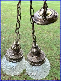Pair Mid Century Modern Crystal Glass Globe SWAG PENDANT Light Swag Lights