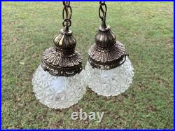 Pair Mid Century Modern Crystal Glass Globe SWAG PENDANT Light Swag Lights